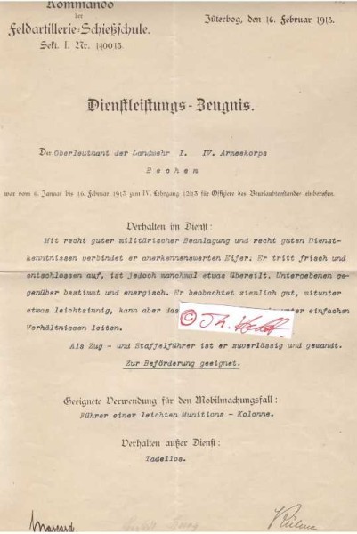 KARL KÜHNE (1854-1934) deutscher Generalmajor und 1912-14 Kommandeur der FELDARTILLERIE-SCHIESSSCHULE JÜTERBORG