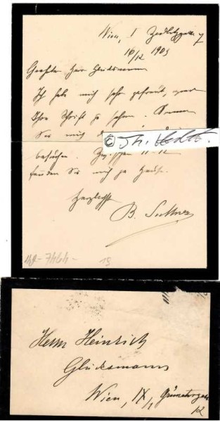 BERTHA VON SUTTNER (geborene Gräfin Kinsky von Wchinitz und Tettau, Pseudonyme: B. Oulot, Jemand, 1843-1914) tschechisch-österreichische Pazifistin, Friedensforscherin und Schriftstellerin. Sie wurde 1905 als erste Frau mit dem seit 1901 vergebenen Friedensnobelpreis ausgezeichnet.