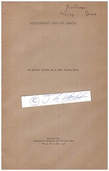 EUGEN KAHN (1887-1973) Professor Dr., deutsch-amerikanischer Psychiater. Er arbeitete vor allem zur Genetik der Schizophrenie und zur Psychopathologie. Er wurde 1930 in die USA berufen, wo er in Yale und an verschiedenen anderen Krankenhäusern arbeitete.