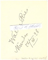 WALTER RIEß (Walter Ries, 1885-1943 in Auschwitz ermordet) deutscher Opernsänger (Baß), sang u.a. an der Oper Düsseldorf, st. 1923 Staatsoper München. 1933 wurde er nach der Machtübernahme durch die Nationalsozialisten als Jude aus dem Ensemble der Bayerischen Staatsoper entlassen. Es folgten Auftritte 1935–1937 beim Jüdischen Kulturbund in Frankfurt am Main, wo er u. a. als Rocco in der Oper Fidelio und als Sarastro in der Zauberflöte auftrat. Im März 1941 spielte er noch am Theater des Jüdischen Kulturbunds in Berlin, bevor er in das Konzentrationslager Auschwitz verschleppt wurde, wo er 1943 umgekommen ist.