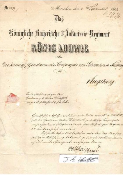 FRIEDRICH WILHELM WALTHER VON WALDERSTÖTTEN (1805-89) bayerischer General der Infanterie, Kartograf und Mitglied der Akademie der Wissenschaften sowie Ehrenbürger von Nürnberg, 1867 zum Kommandanten der Haupt- und Residenzstadt München ernannt. Für seine Verdienste erhielt er am 9. Januar 1868 das Ritterkreuz des Verdienstordens der Bayerischen Krone, Ritter des Militär-Max-Joseph-Ordens, Ehrenkreuz des Ludwigsordens.