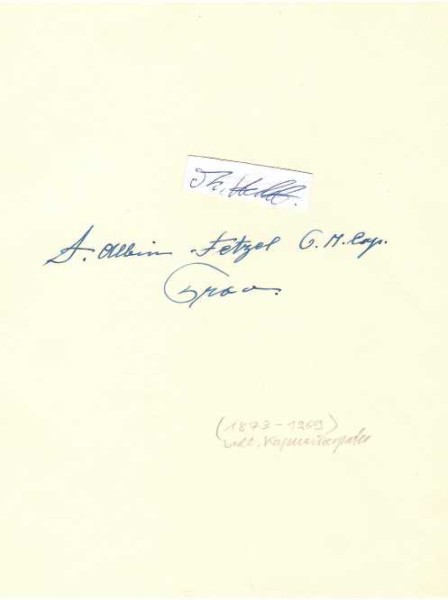 ALBIN FETZEL (1873-1969) bedeutender Kapuzinerpater. In der Person des Provinzials der 1924 neugegründeten österreichischen Ordensprovinz, Albin Fetzel, fand Kanzler Engelbert Dollfuß eine wichtige Stütze bei der Stiftung einer neuen österreichischen christlich-deutschen Staatsidentität.