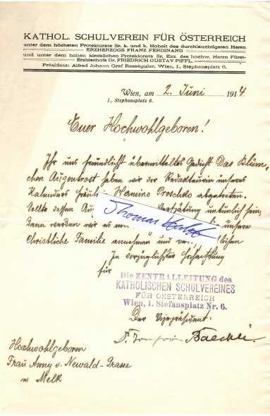 JOSEF VON BAECHLI (Daten unbekannt) D., österreichischer Lehrer, Vizepräsident des Katholischer Schulverein für Österreich