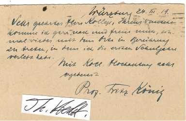 FRITZ KÖNIG (1866-1952) Professor Dr., deutscher Chirurg und Hochschullehrer in Berlin, Greifswald, Marburg und Würzburg. Er gilt als Pionier der Osteosynthese (operative Knochenbruchbehandlung) und der Neurochirurgie. Ein weiteres Hauptgebiet Königs war die Karzinomchirurgie. Auch verfasste er etwa 30 Arbeiten zu urologischen Themen./ german doctor, surgeon