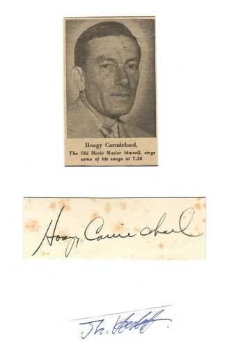 HOAGY CARMICHAEL (1899-1981) US-amerikanischer Komponist, Pianist, Schauspieler und Sänger. 1936 ging er nach Hollywood, wo er auch in Filmen wie Haben und Nichthaben (1944; mit Lauren Bacall und Humphrey Bogart, Carmichael als Klavierspieler, mit Songs wie How little we know, Hongkong blues) und Die besten Jahre unseres Lebens (1946) auftrat.