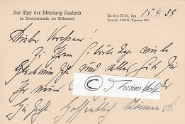 LEOPOLD BÜRKNER (1894-1975) dt. Vizeadmiral, Chef der Abteilung Ausland in der Amtsgruppe Ausland/Abwehr im OKW und unter der Regierung Dönitz Protokollchef, Stellvertreter von Admiral Wilhelm Canaris