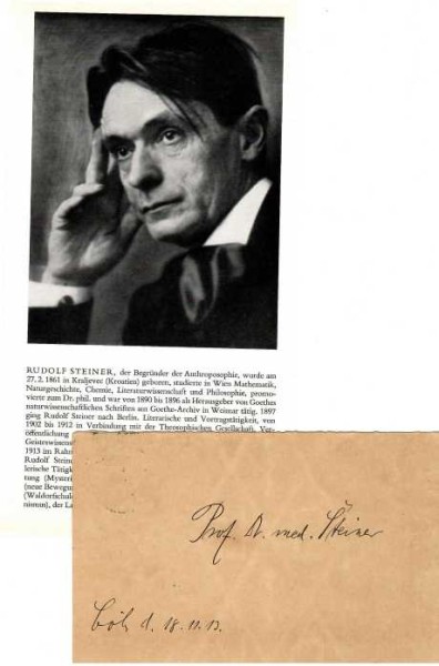 RUDOLF STEINER (1861-1925) Professor Dr., österreichischer Schriftsteller und Theosoph. Er war der Begründer der Anthroposophie.