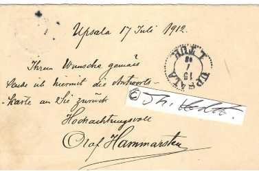 OLOF HAMMARSTEN (1841-1932) Professor Dr.med., schwedischer Mediziner, Physiologe und Biochemiker. Neben seiner umfangreichen Lehr- und Forschungstätigkeit war Hammarsten von 1901 bis 1905 Rektor der Universität Uppsala und von 1905 bis 1926 Mitglied des Nobelkomitees für Chemie. 1901 erhielt er die Berzelius-Medaille, 1903 den Björkénska-Preis und 1926 die Gustaf-Adolf-Medaille verliehen. / swedish doctor and university professor