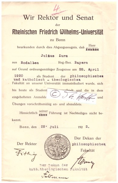 JOHANNES FITTIG (Daten unbekannt) Professor Dr., Rektor der Universität Bonn 1922-23
