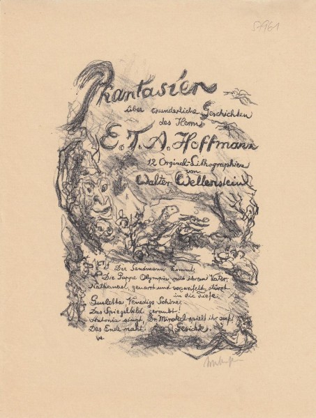 WALTER WELLENSTEIN (1898-1970) dt. Maler, Zeichner und Illustrator, Maskenmaler, Schüler von Emil Orlik, veröffentlichte seine Zeichnungen im Simplicissimus, Eulenspiegel und Insulaner und illustrierte das Gesamtwerk E.T.A. Hoffmanns, russische Literatur, Kinderbücher und vieles mehr. Nach 1934 war er "Beauftragter für Kunstpflege" am Reichsluftfahrtministerium und beim Reichssportführer