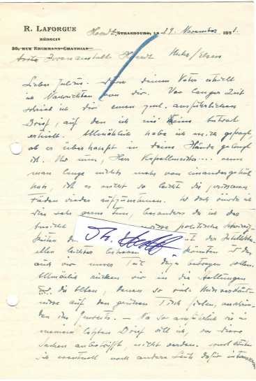 RENE LAFORGUE (1894–1962) Dr.med., französischer Psychiater und Psychoanalytiker. Er zählt zu den Pionieren der Psychoanalyse in Frankreich. Er korrespondiert mit Sigmund Freud und gründet mit René Allendy und Édouard Pichon die ersten medizinischen freudianischen Zirkel in Paris. 1926 ist er einer der Mitgründer der Société Psychanalytique de Paris.