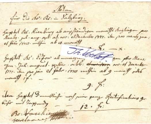 FREIMAURER - Loge in SALZBURG Dec. 1777, VACCHIER secretaire