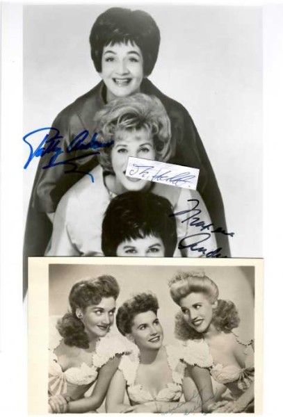 THE ANDREWS SISTERS US-amerikanische Girlgroup im Jazz-, Swing- und Popbereich. Die Gruppe war von 1932 bis 1966 aktiv und hatte Hits wie Bei mir bist du schön, Rum and Coca-Cola oder Boogie Woogie Bugle Boy. Das Trio bestand aus den drei Schwestern.