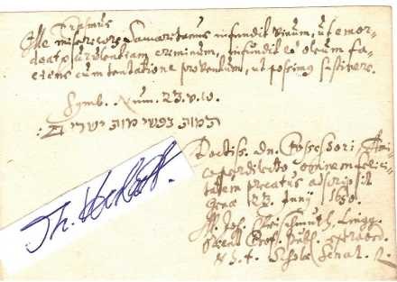 JOHANN FRISCHMUTH (1619-87) deutscher Orientalist, Professor in Jena für orientalische Sprachen, für Poesie und später der griechischen und hebräischen Sprache, Schwiegersohn von PAUL SLEVOGT (auch: Schlevogt; 1596-1655) , 1653 und 1675 Rektor der Universität Jena