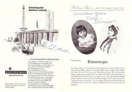 TILLA DURIEUX (1880-1971) österreichische Schauspielerin, bedeutende Person der Zeitgeschichte; TRUDE HESTERBERG (1892-1967) dt. Schauspielerin, Kabarettistin, Chansonsängerin