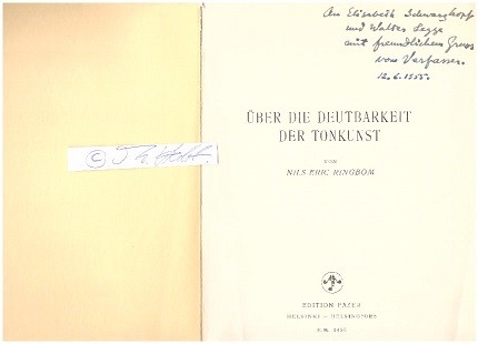 NILS-ERIC RINGBOM (1907-88) finnischer Komponist, Musikwissenschaftler, Musikkritiker und Musikmanager / finnish composer