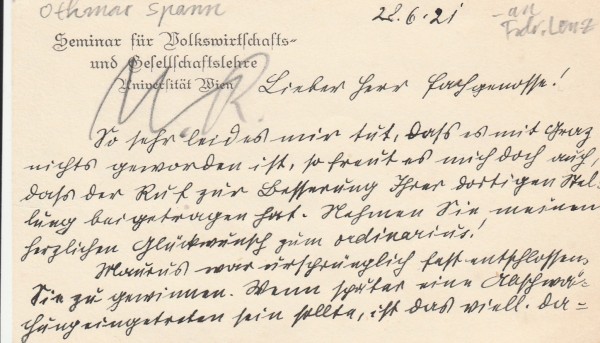 OTHMAR SPANN (1878-1950) Professor Dr., österreichischer Natinalökonom, Philosoph und Soziologe, Begründer des Universalismus in der Volkswirtschafts- und Gesellschaftslehre, Lehre vom Wahrer Staat
