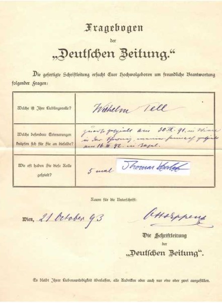 OTTO EPPENS (1860-1941) schweizer-deutscher Schauspieler, 1883 an das neugegründete Deutsche Theater in Berlin, 1890 an das Deutsche Volkstheater in Wien