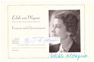 EDITH VON WAGNER (Daten unbekannt) deutsche Opernsängerin, Lyrischer Koloratursopran