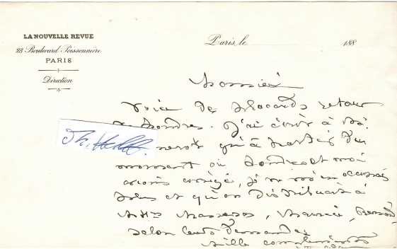 JULIETTE ADAM (1836-1936) französische Schriftstellerin, Polemikerin, republikanische Salonnière und Frauenrechtlerin. In den 1870er Jahren eröffnete sie in Paris einen Salon, der unter anderem regelmäßig von Adolphe Thiers, Léon Gambetta und anderen republikanischen und liberalen Politikern und Literaten besucht wurde, die sich der konservativen Reaktion der Dritten Französischen Republik widersetzten. Demselben Ziel diente auch die Zeitschrift Nouvelle Revue, die sie 1879 gründete / écrivaine, polémiste, salonnière féministe, femme de lettres et républicaine française