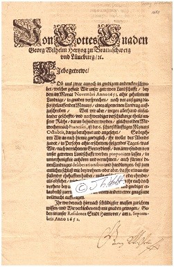 GEORG WILHELM (1624-1705) HERZOG ZU BRAUNSCHWEIG-LÜNEBURG, 1648 bis 1665 Fürst des Fürstentums Calenberg und von 1665 bis zu seinem Tode regierender Fürst des Fürstentums Lüneburg , Oberbefehlshaber im Schwedisch-Brandenburgischen Krieg, lebte als HEIDEHERZOG auf Schloß Celle