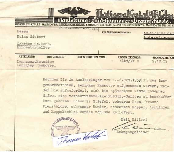 HEINE ? (Daten unbekannt) Lehrgangsleiter des Langemarcksstudium Hannover