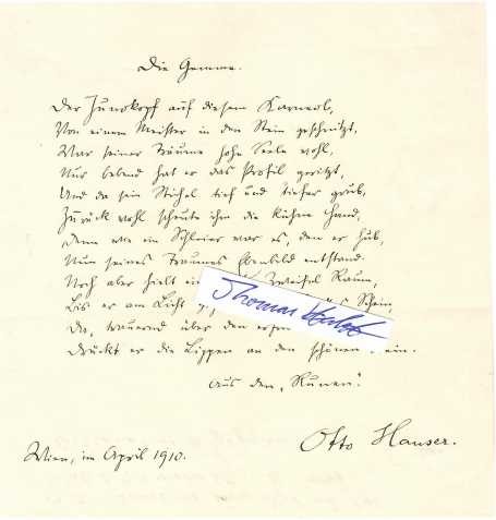 OTTO HAUSER (1876-1944) österreichischer Schriftsteller und Übersetzer. Durch die Unterstützung des Journalisten Theodor Herzl konnte Hauser bereits während seines Studiums im Feuilleton der Neuen Freien Presse mit einigen Erzählungen debütieren. Pseudonym Ferdinand Büttner.