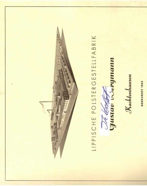 GUSTAV BERGMANN, Kachtenhausen, gegrd. 1903, LIPPISCHE POLSTERGESTELLFABRIK