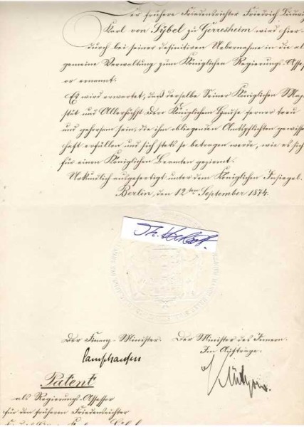 OTTO VON CAMPHAUSEN (1812-96) preußischer Finanzminister sowie rheinischer Liberaler, 1869 Finanzminister, 1873 Vizepräsident des preußischen Staatsministeriums, 1896 wurde ihm der Schwarze Adlerorden, der höchste preußische Orden, verliehen, womit die automatische Erhebung in den persönlichen Adel verbunden war