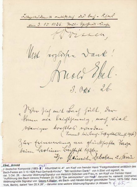 ARNOLD EBEL (1883-1963) dt. Komponist, Schüler von Max Bruch