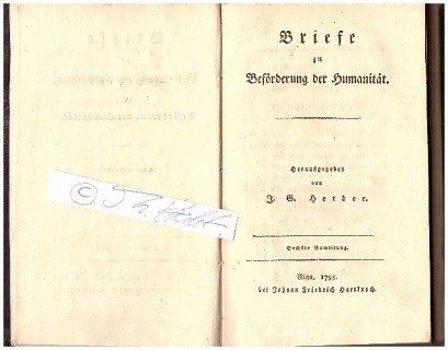 JOHANN GOTTFRIED HERDER (ab 1802 von Herder, 1744-1803) deutscher Dichter, Übersetzer, Theologe sowie Geschichts- und Kultur-Philosoph der Weimarer Klassik. Er war einer der einflussreichsten Schriftsteller und Denker deutscher Sprache im Zeitalter der Aufklärung
