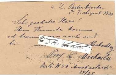 LEONOR MICHAELIS (1875-1949) Professor Dr.med., deutsch-US-amerikanischer Biochemiker und Mediziner, 1898/99 Assistent bei Paul Ehrlich, 1922 folgte er einem Ruf ans Aichi Prefectural Medical College, das später das Medizinische Department der Universität Nagoya wurde, auf einen Lehrstuhl für Biochemie. 1926 ging er an die Johns-Hopkins-Universität in Baltimore und schließlich 1929 ans Rockefeller-Institut für Medizinische Forschung in New York City. 1943 wurde er in die National Academy of Sciences gewählt. / German biochemist, physical chemist, and physician. He is known for his work with Maud Menten on enzyme kinetics in 1913, as well as for work on enzyme inhibition, pH and quinones.