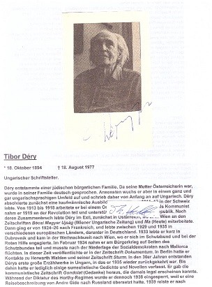 TIBOR DERY (1894-1977) bedeutender ungarischer Schriftsteller, Dichter, Dramaturg und Essayist, geistiger Wegbereiter des Aufstandes 1956