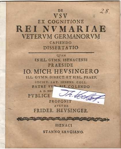 FRIEDRICH HEUSINGER, JOHANN MICHAEL HEUSINGER (1690-1751) Klassischer Philologe / Gymnasiallehrer / Rektor in Eisenach