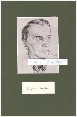 THEODOR HAECKER (auch: Häcker; 1879-1945) deutscher Schriftsteller, Kulturkritiker, Übersetzer und Philosoph. Er zählt zu den sprachmächtigsten Vertretern des katholischen Existentialismus und zu den radikalsten Kulturkritikern in der Weimarer Republik und im „Dritten Reich“; das Biographisch-Bibliographische Kirchenlexikon rechnet ihn „zu den bedeutendsten katholischen Schriftstellern zwischen den beiden Weltkriegen.“ Zu seinem Andenken stiftete die Stadt Esslingen am Neckar 1995 den Theodor-Haecker-Preis.