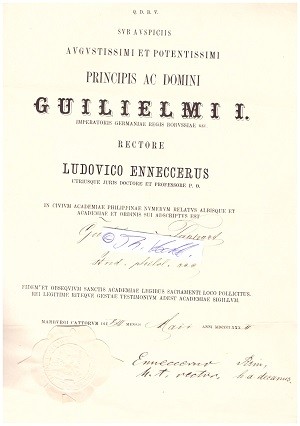 LUDWIG ENNECCERUS (1843-1928) Professor Dr.jur., deutscher Rechtswissenschaftler, zunächst in Göttingen, dann Rektor der Philipps-Universität Marburg. Als nationalliberaler Abgeordneter saß er im Reichstag.
