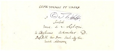 JOHANN CHRISTIAN SCHRÖTER (1659-1731) deutscher Rechtswissenschaftler, 1701 Professor der Rechte (Universität Salana Jena), Professur der Pandeken Patris Primae, Professur des Kodex und der Novellen und schließlich die erste juristische Professur des kanonischen Rechts. Zudem erhielt er den Titel eines fürstlich sächsischen Hofrats und er wurde Erbherr in Wickerstedt und Döhlstadt