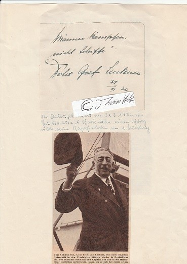 FELIX GRAF VON LUCKNER (Felix von Luckner, Felix Graf Luckner,1881-1966) "Der Seeteufel" Kdt. der SMS SEEADLER (englische Blockade durchbrochen), Kapitänleutnant