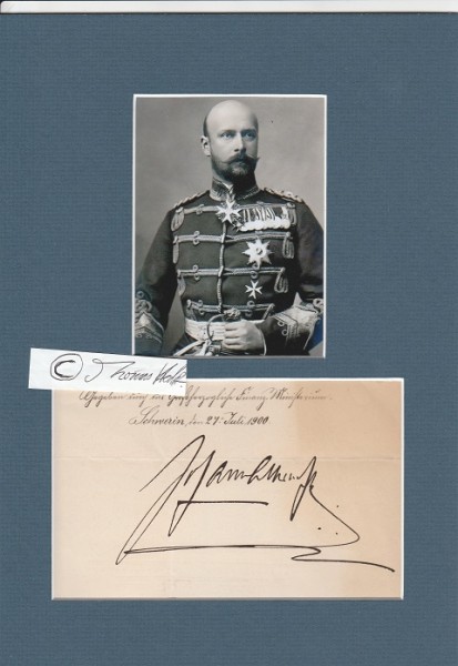 JOHANN ALBRECHT, HERZOG ZU MECKLENBURG-SCHWERIN (1857-1920) 1897 bis 1901 Regent im Landesteil Mecklenburg-Schwerin, von 1907 bis 1913 Regent des Herzogtums Braunschweig und deutscher Kolonialpolitiker, Präsident der Deutschen Kolonialgesellschaft (D.K.G.)