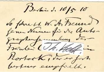 WILHELM ALEXANDER FREUND (W.A. Freund, 1833-1917) deutscher Gynäkologe, Professor Dr.med., entwickelte eine Operationsmethode für Gebärmutterkrebs Freundsche Operation. 1874 wurde er in Breslau zum außerordentlichen Professor für Gynäkologie und Geburtshilfe ernannt. Bei einem Kuraufenthalt in Karlsbad im August 1876 lernte er Karl Marx und dessen Tochter Eleanor Marx kennen und trat mit Marx in einen Briefwechsel. / german gynecologist, obstetrician