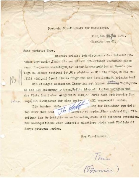 FERDINAND TÖNNIES (1855-1936) Professor Dr., bedt. dt. Soziologe und Philosoph, 1909 Mitbegründer der Deutsche Gesellschaft für Soziologie, 1922-33 deren Präsident