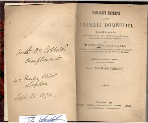 THOMAS SPENCER COBBOLD (1828-86) Professor Dr., britischer Mediziner, Zoologe und auf Würmer spezialisierter Parasitologe, Goldmedaille der Universität Edinburgh, Professor für Botanik am Royal Veterinary College, was später in eine eigens für ihn geschaffene Professur für Helminthologie umgewandelt wurde. Sein Spezialgebiet waren parasitische Würmer in Mensch und Tier. Die Spulwurmgattung Cobboldina ist nach ihm benannt.