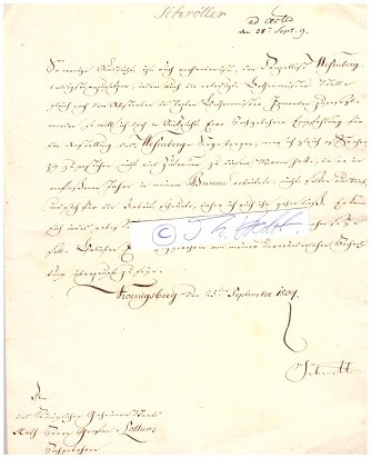 FRIEDRICH LEOPOLD REICHSGRAF VON SCHRÖTTER (Friedrich Leopold von Schrötter, 1743-1815) preußischer Offizier und Minister, r stand mit Immanuel Kant, Theodor Gottlieb von Hippel d. Ä. und Johann Georg Scheffner in Verbindung. Seit 1791 Oberpräsident in Königsberg i. Pr., 1795 ging er als Minister für Ostpreußen nach Berlin, Mitglied des Geheimen Staatsrates, von besonderer Bedeutung ist die von ihm 1796 veranlasste Schroettersche Landesaufnahme nach der Eingliederung von Westpreußen in den preußischen Staat. Er zählte zu den preußischen Reformern.