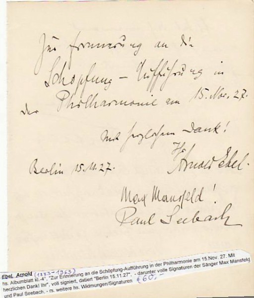 ARNOLD EBEL (1883-1963) dt. Komponist, Schüler von Max Bruch