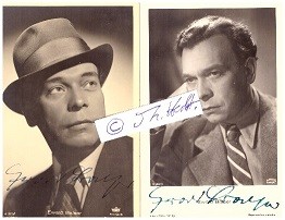 EWALD BALSER (1898-1978) deutscher Schauspieler, auf der Gottbegnadeten-Liste von Reichspropagandaminister Goebbels, Ehrenmitglied des Burgtheaters, oft in Rollen bedeutender historischer Persönlichkeiten wie Rembrandt van Rijn in Rembrandt (1942), Ferdinand Sauerbruch in Sauerbruch – Das war mein Leben (1954) oder Beethoven in Eroica (1949) und erneut in Das Dreimäderlhaus (1958)
