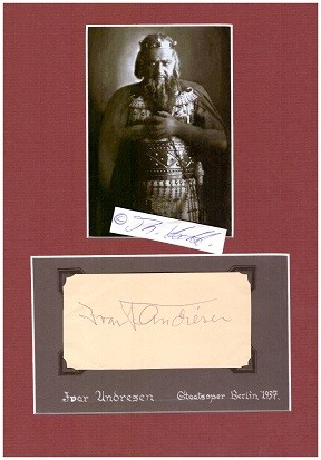 IVAR F. ANDRESEN (Ivar Andresen, 1896-1940) norwegischer Opernsänger (Bass), der sich seit Mitte der 1920er Jahre zu einem der bedeutendsten Wagner-Sänger seiner Zeit entwickelte. In Deutschland war er durch Engagements an den Opernhäusern von Dresden und Berlin sowie durch Auftritte bei den Bayreuther Festspielen bekannt / norwegian opera singer