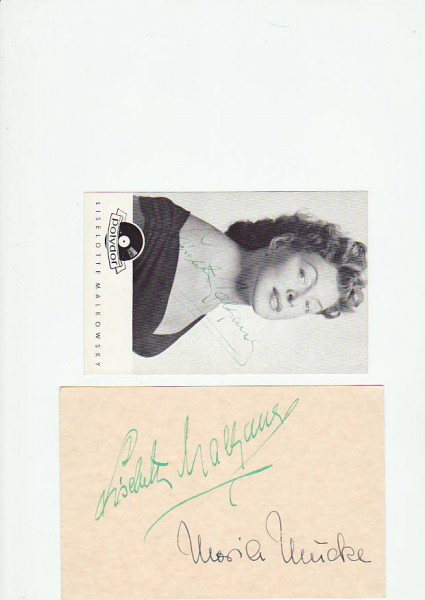 LISELOTTE MALKOWSKY (1913-65) deutsche Schlagersängerin, Schauspielerin und Kabarettistin, Pseudonym Anneliese Thouret, Seemannslieder. Als Teenager zog sie mit einem Chor der Heilsarmee durch St. Pauli. Im Jahr 1942 bekam sie einen Schallplattenvertrag und nahm zunächst ein paar Durchhalteschlager auf. Nach dem Krieg trat sie in amerikanischen Kneipen auf. Dann bekam sie einen Vertrag beim RIAS Berlin, wo sie unter anderem in der Funkoperette Liebesgeschichten von Ralph Benatzky mitsang.