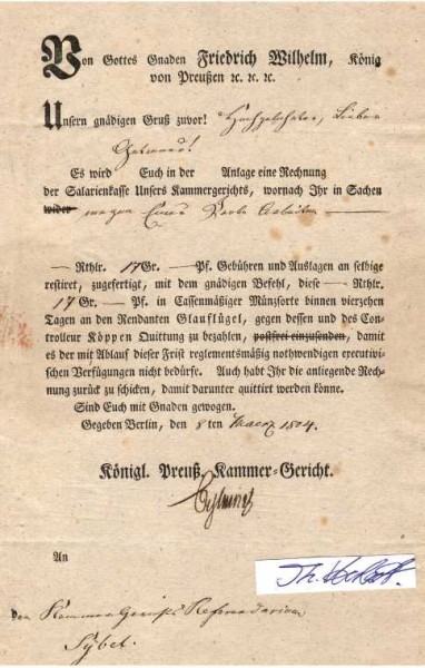 CARL ANTON WILHELM VON SCHLEINITZ (Karl Anton Wilhelm Freiherr von Schleinitz, 1751-1807) Kammergerichtspräsident in Berlin