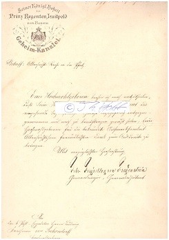 IGNAZ FREYSCHLAG VON FREYENSTEIN (1827-91) bayerischer Generalleutnant und Vorstand der Geheimkanzlei des Prinzregenten Luitpold, seit 1886 Ritter des Verdienstordens der Bayerischen Krone, Großkomtur des Militärverdienstordens
