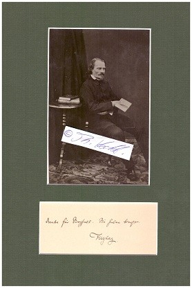 GUSTAV FREYTAG (1816-95) deutscher Schriftsteller, liberale Zeitschrift DIE GRENZBOTEN, Sachsen-Coburg-Gothascher Hofrat, Inbegriff des deutschen Liberalen. 1870/71 nahm er als Berichterstatter im Hauptquartier des preußischen Kronprinzen Friedrich am Deutsch-Französischen Krieg teil. Orden Pour le mérite für Wissenschaften und Künste